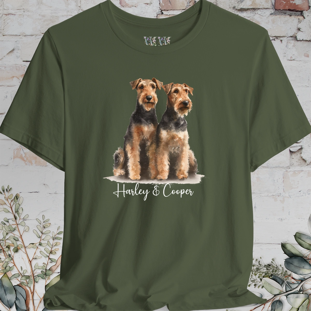 Airedale Terrier Duo Watercolour Personalised T shirt