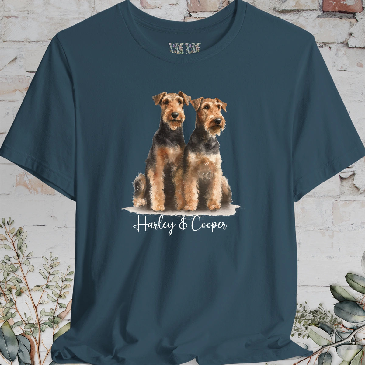 Airedale Terrier Duo Watercolour Personalised T shirt