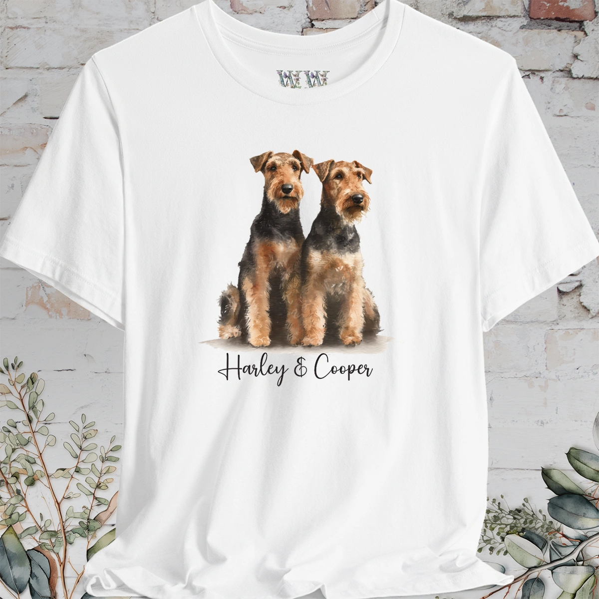 Airedale Terrier Duo Watercolour Personalised T shirt