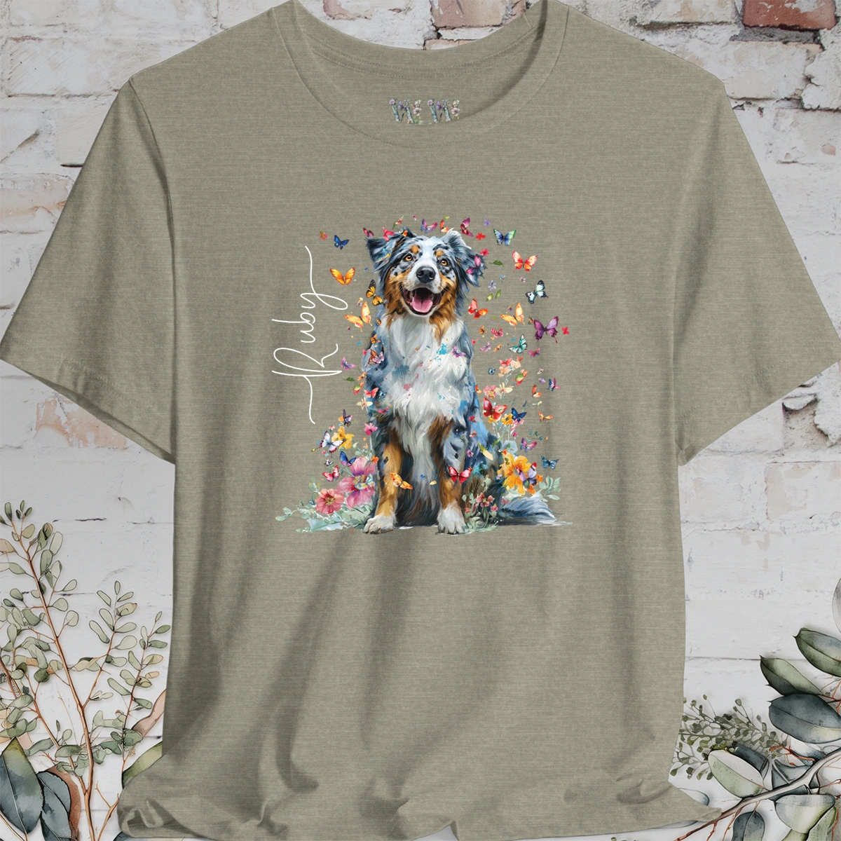 Australian Shepherd #3 Floral Personalized T shirt