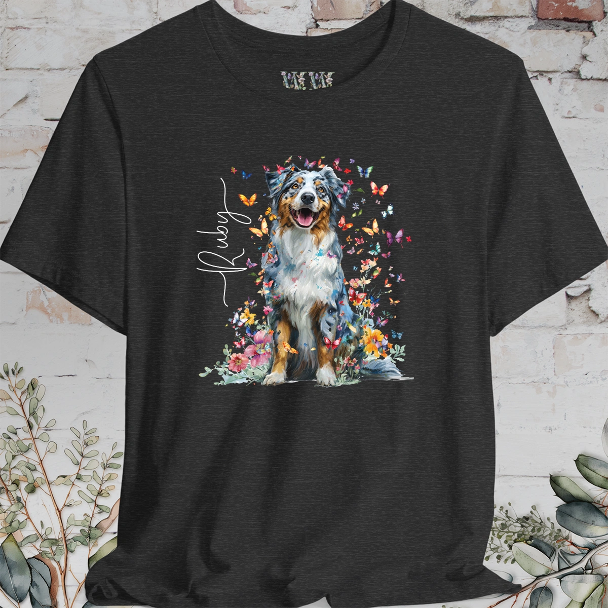 Australian Shepherd #3 Floral Personalized T shirt