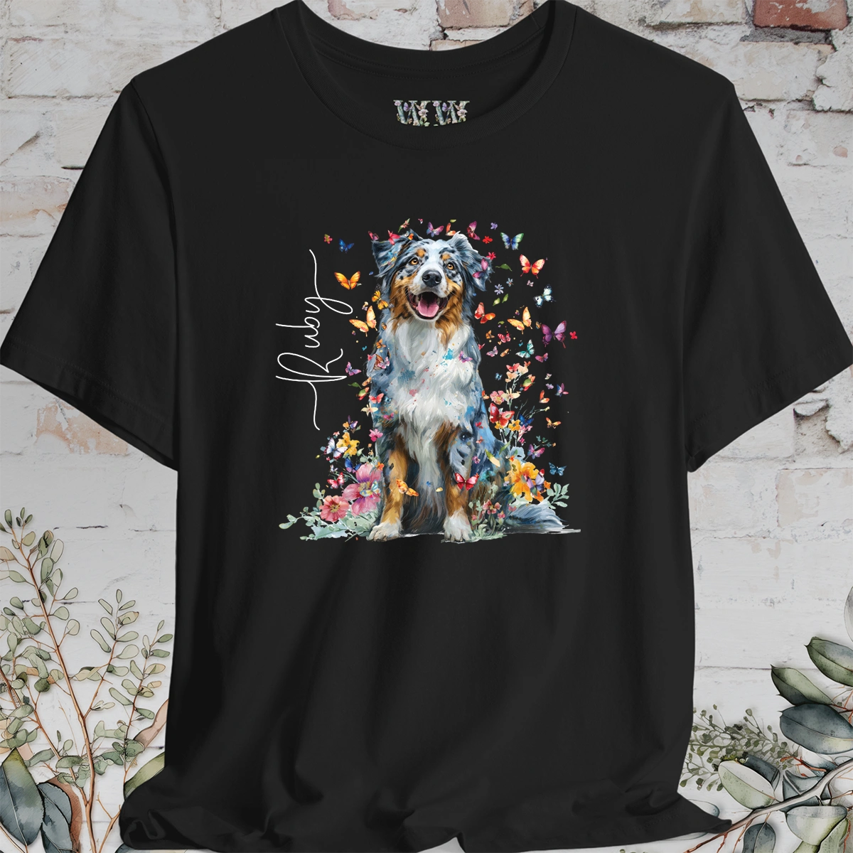 Australian Shepherd #3 Floral Personalized T shirt