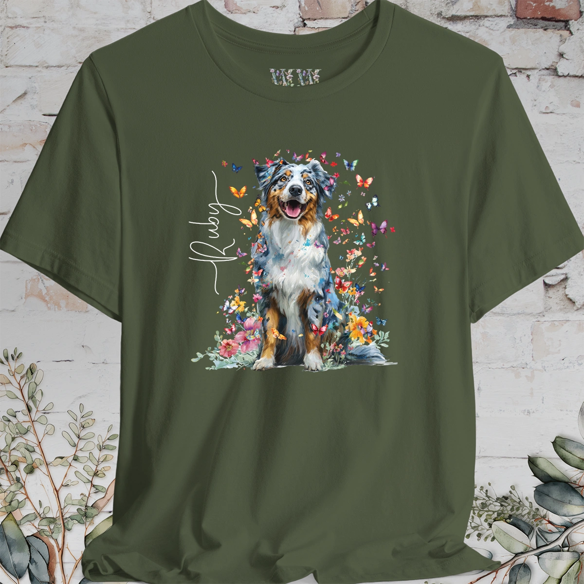 Australian Shepherd #3 Floral Personalized T shirt
