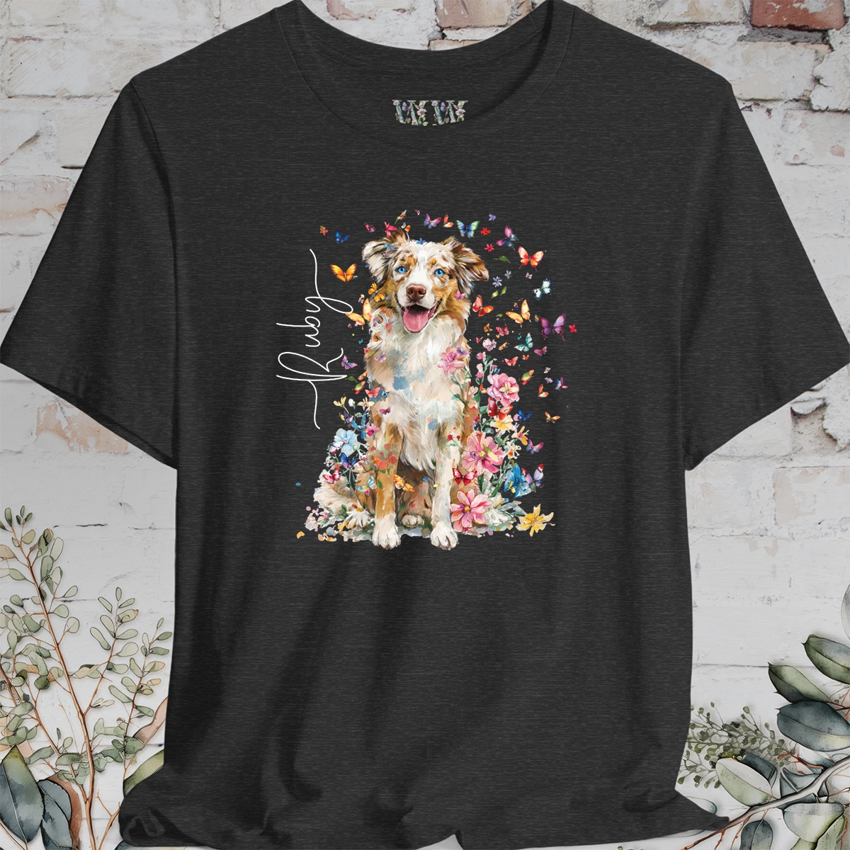 Australian Shepherd #4 Floral Personalized T shirt