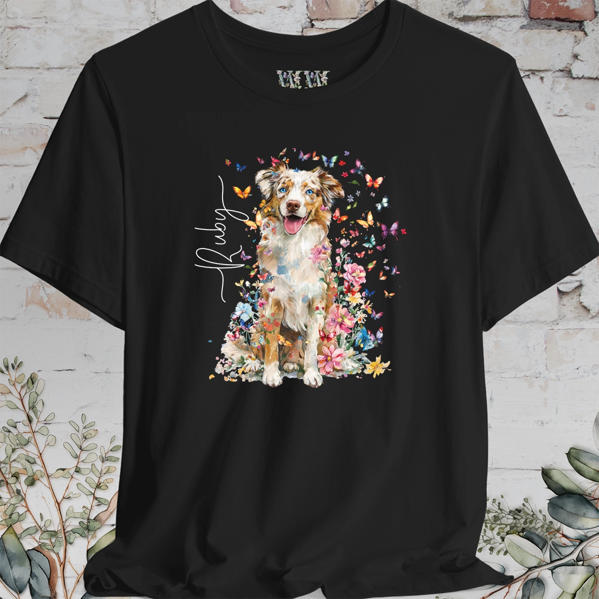 Australian Shepherd #4 Floral Personalized T shirt