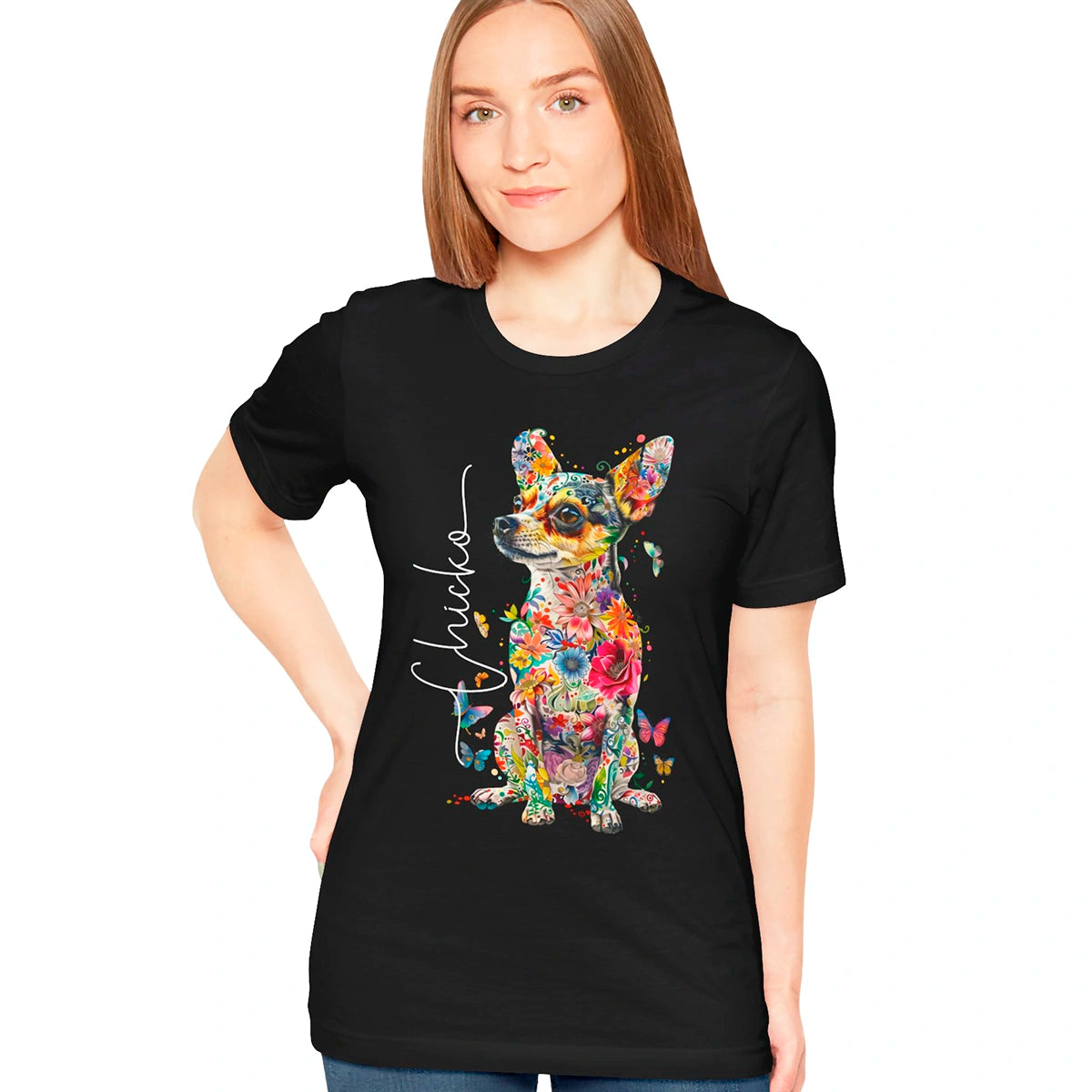 Chihuahua, Black, Floral Personalized T shirt