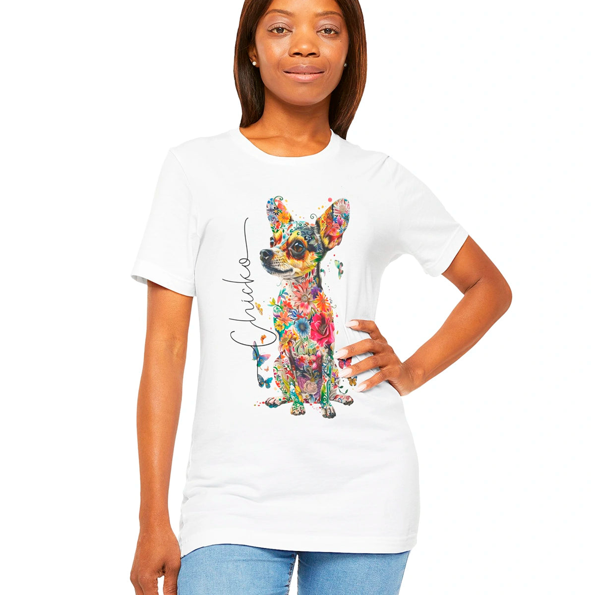 Chihuahua, Black, Floral Personalized T shirt