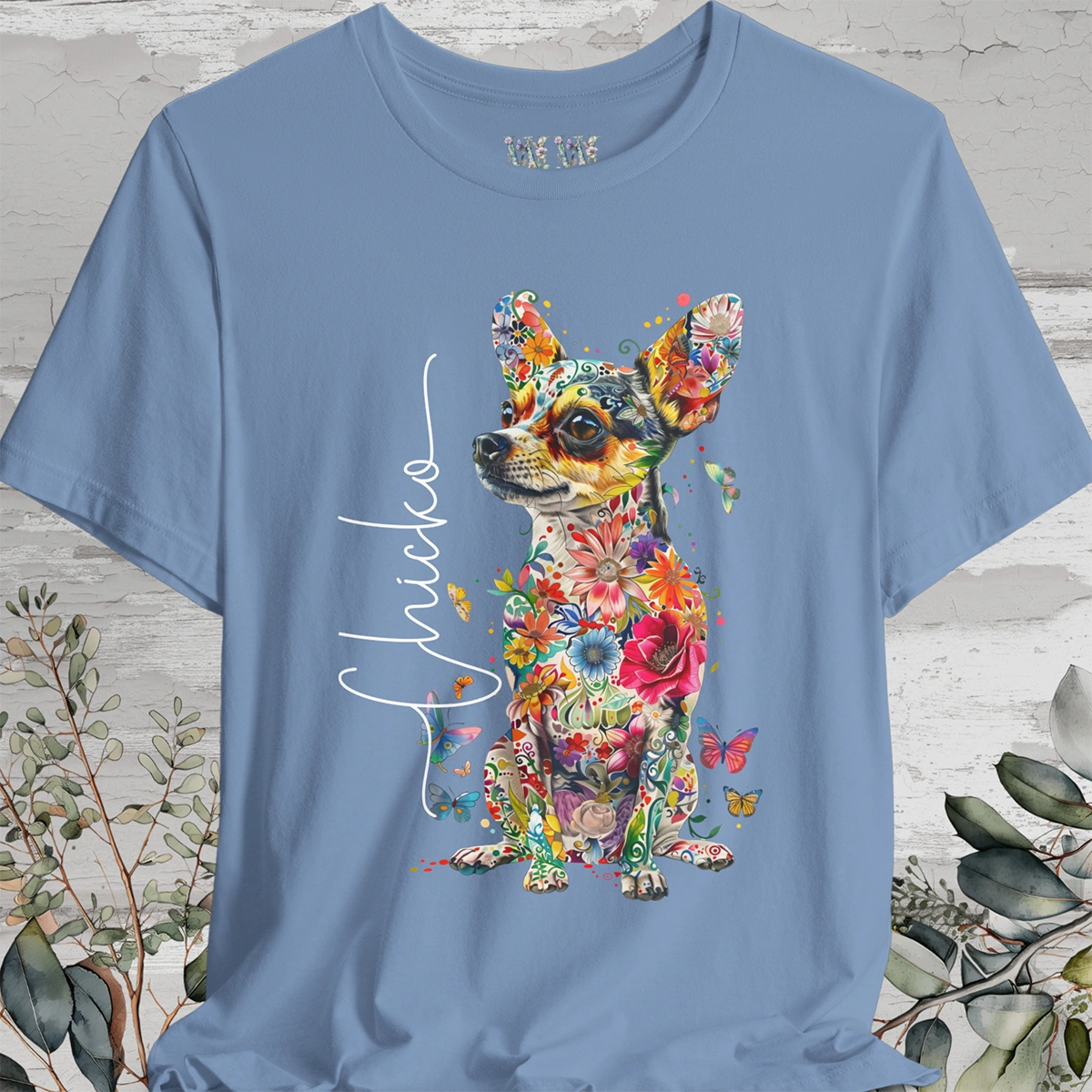 Chihuahua, Black, Floral Personalized T shirt