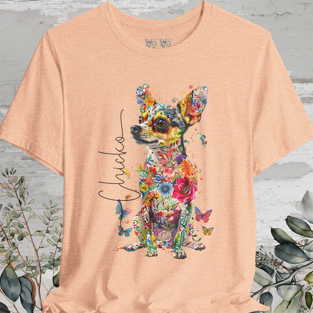 Chihuahua, Black, Floral Personalized T shirt