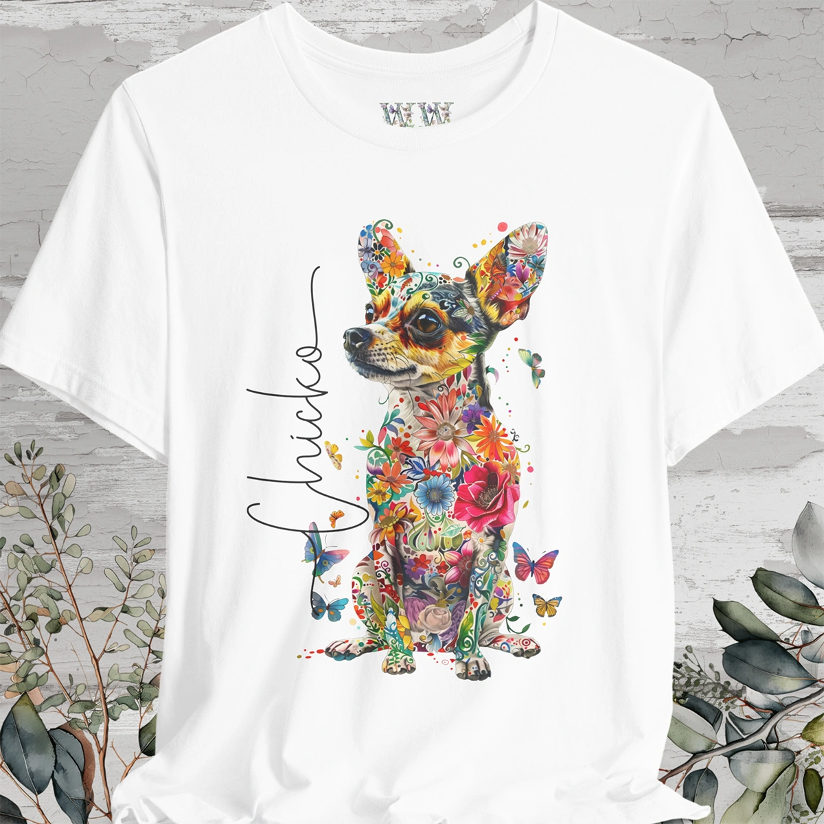 Chihuahua, Black, Floral Personalized T shirt