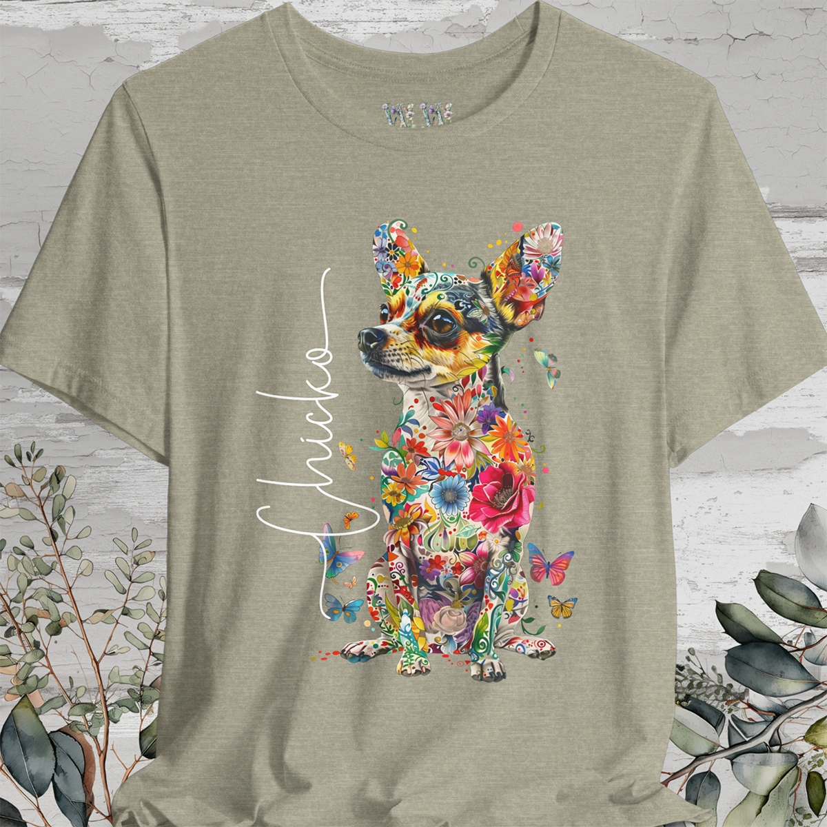 Chihuahua, Black, Floral Personalized T shirt