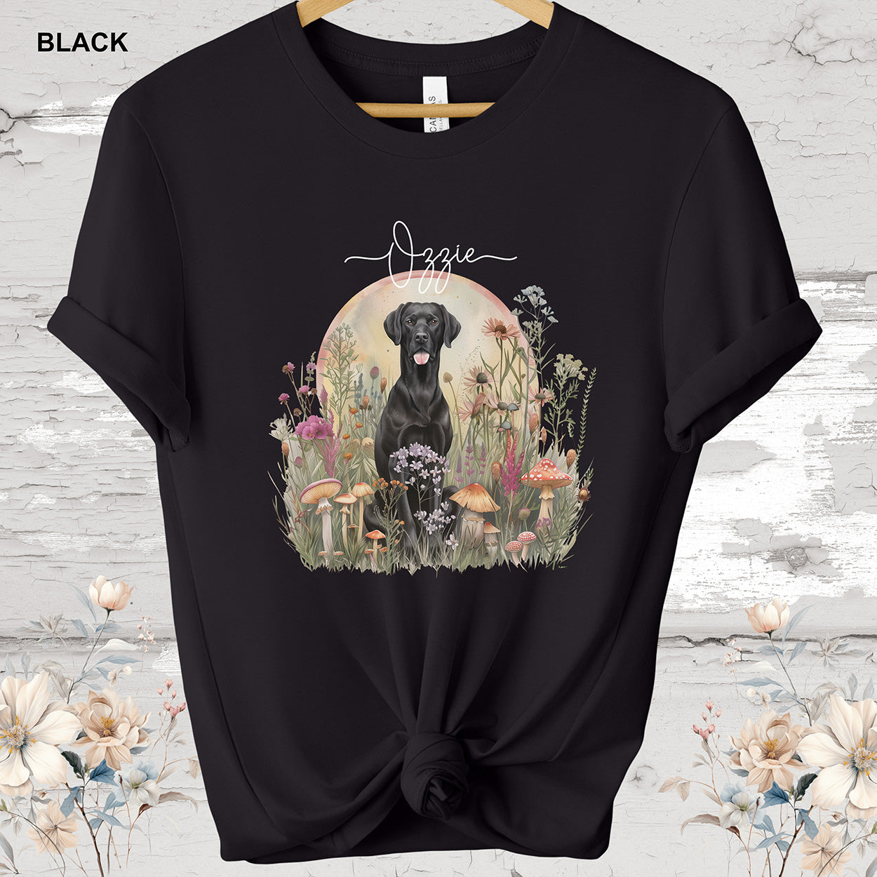 Black Labrador Cottage Garden Personalized T Shirt