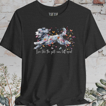 Aussie Doodle #2 "Live like the gate was left open" Unisex T shirt