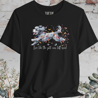 Aussie Doodle #2 "Live like the gate was left open" Unisex T shirt