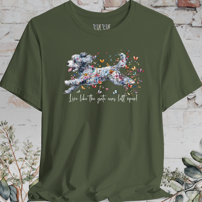 Aussie Doodle #2 "Live like the gate was left open" Unisex T shirt