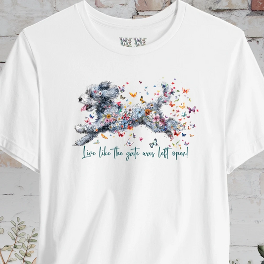 Aussie Doodle #2 "Live like the gate was left open" Unisex T shirt