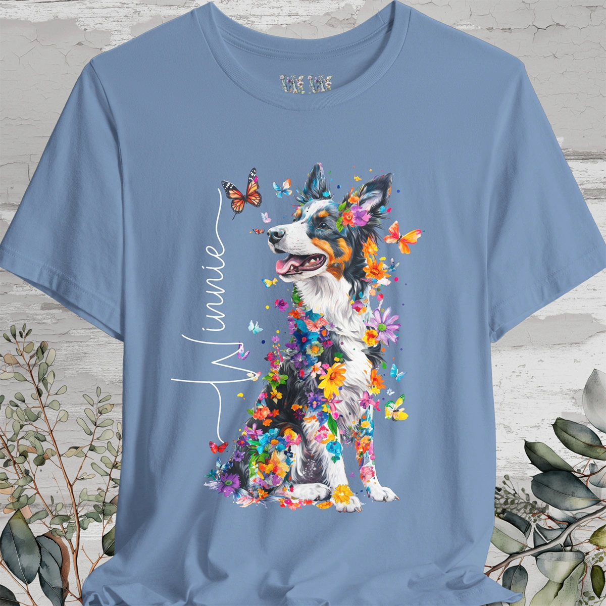 Border Collie #3 Floral Personalized T shirt