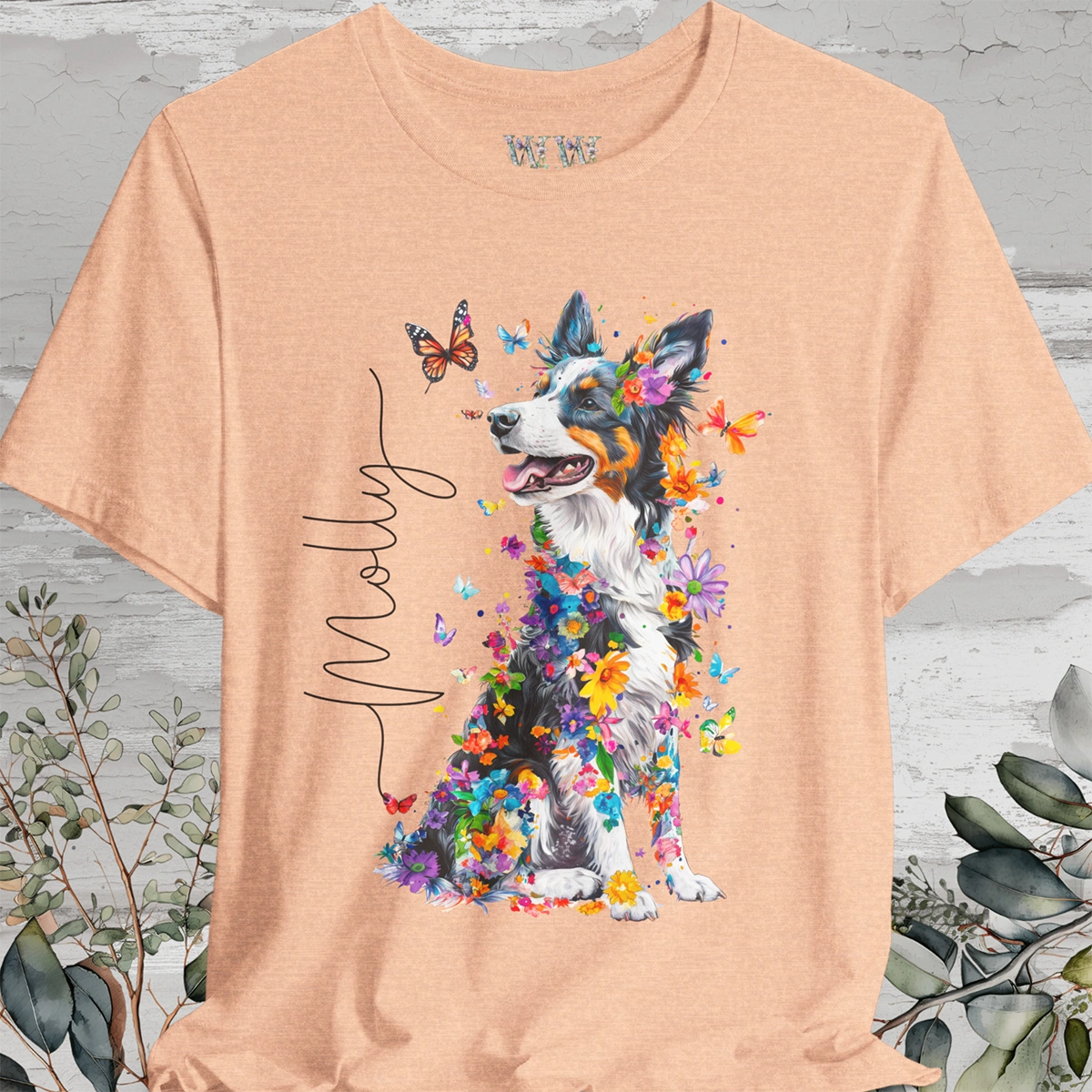 Border Collie #3 Floral Personalized T shirt