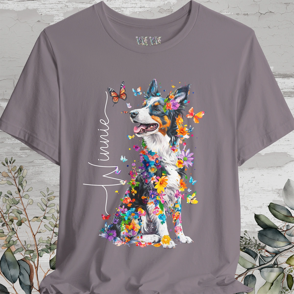 Border Collie #3 Floral Personalized T shirt