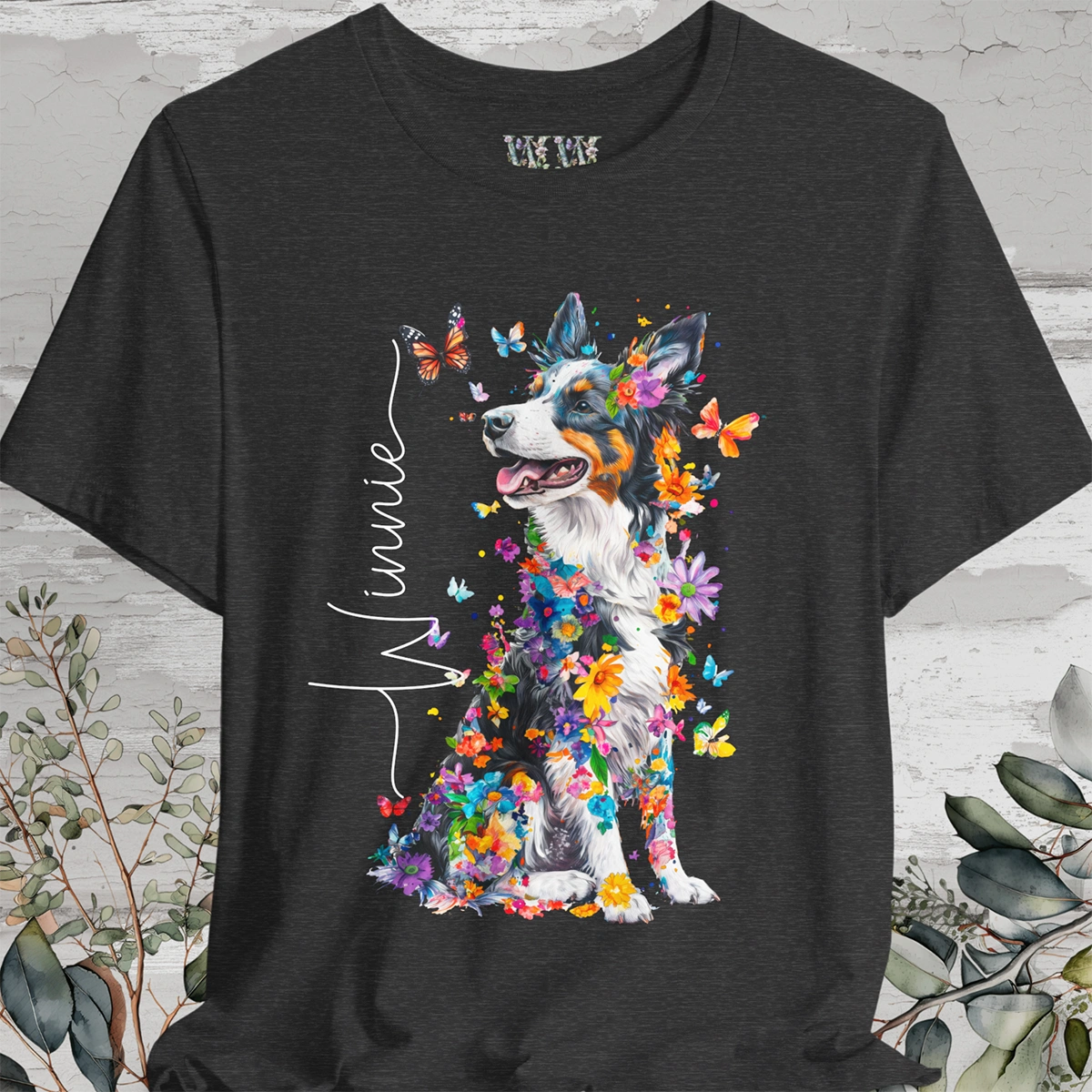 Border Collie #3 Floral Personalized T shirt