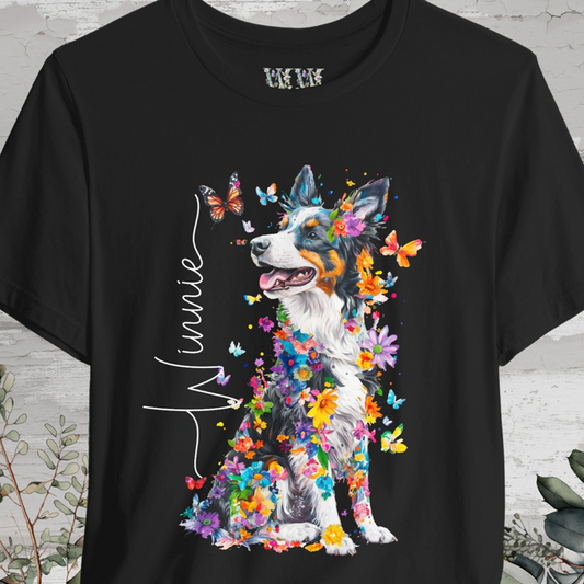 Border Collie #3 Floral Personalized T shirt