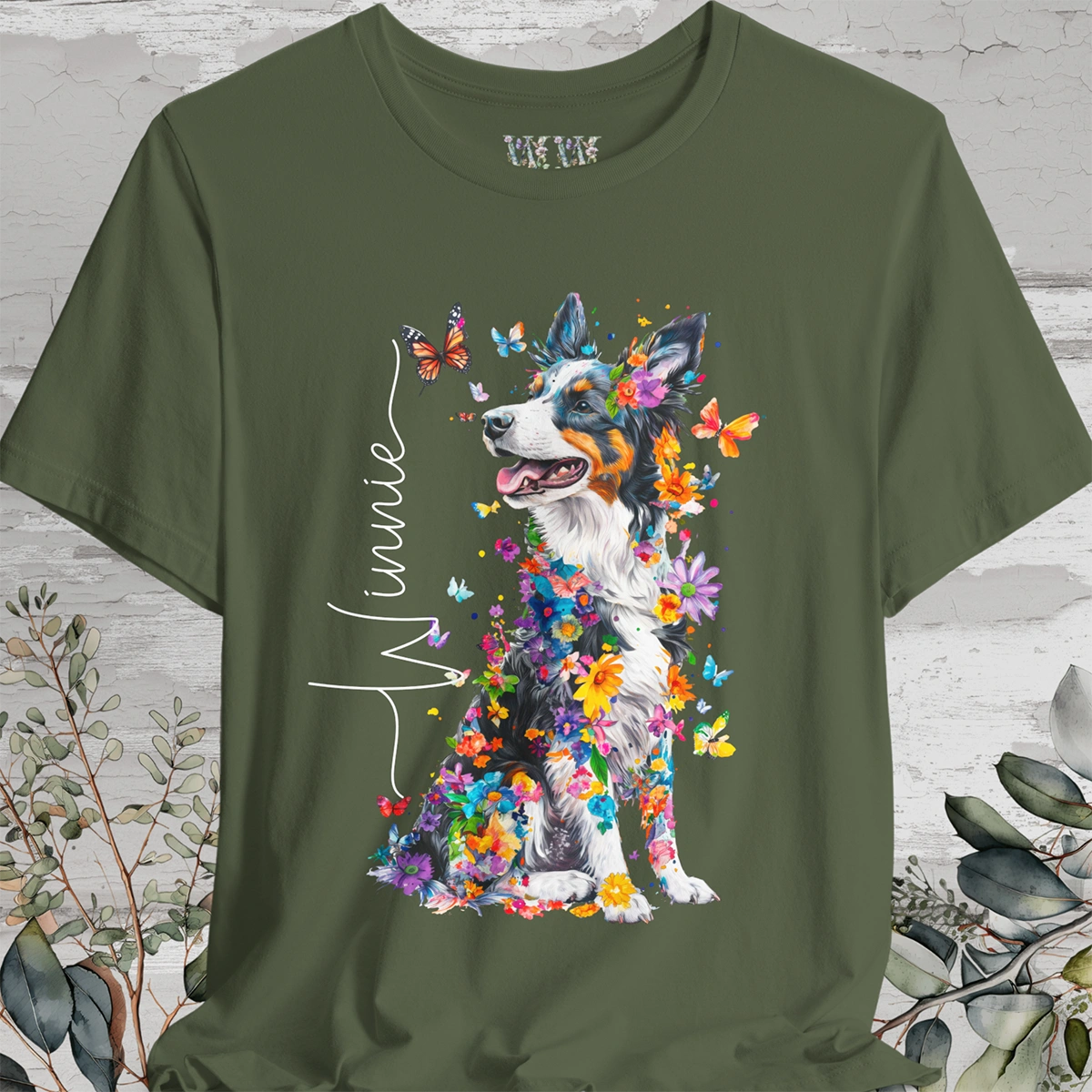 Border Collie #3 Floral Personalized T shirt