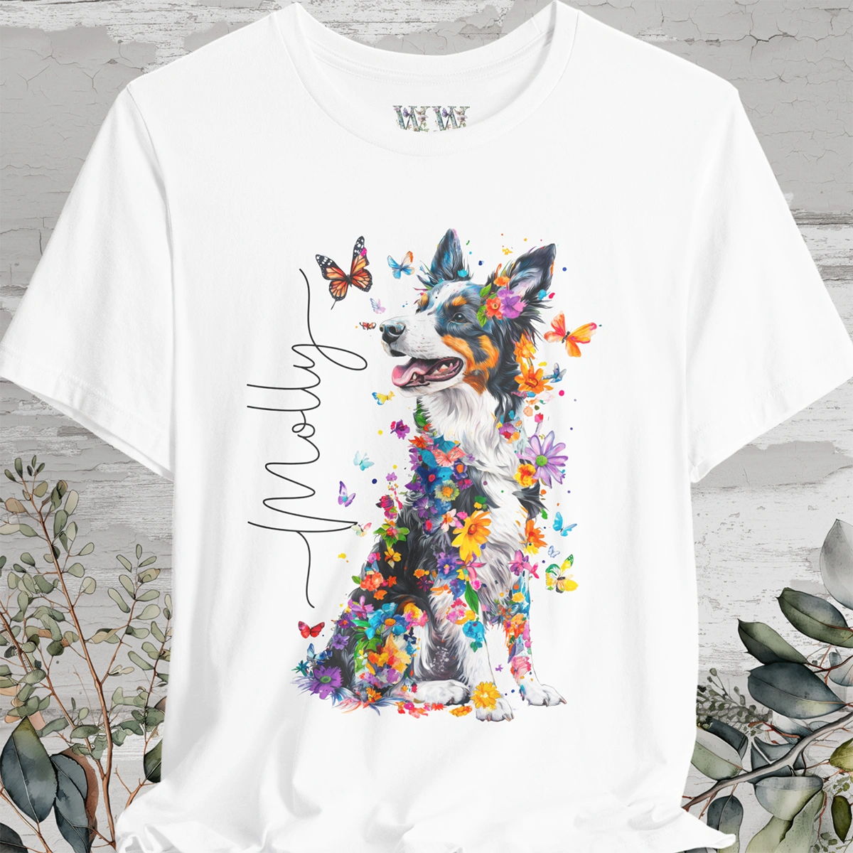 Border Collie #3 Floral Personalized T shirt