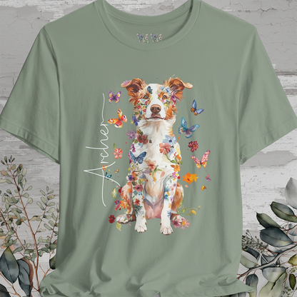 Border Collie Red Merle #3 Floral Personalized T shirt