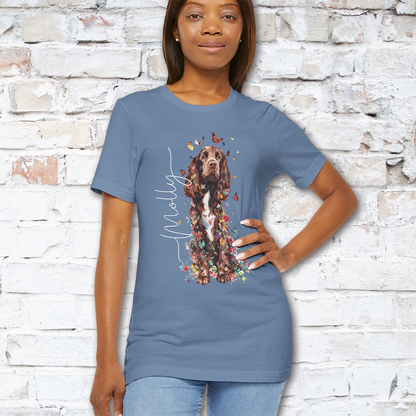 Brown & White Cocker Spaniel Floral Personalized T shirt