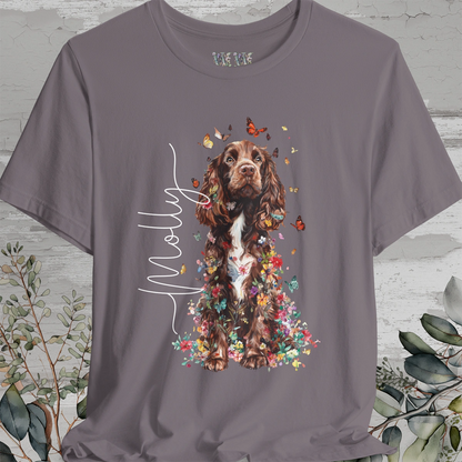 Brown & White Cocker Spaniel Floral Personalized T shirt