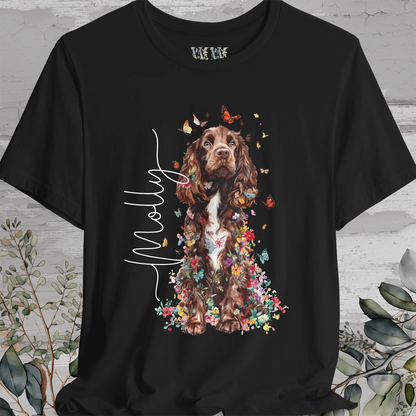 Brown & White Cocker Spaniel Floral Personalized T shirt