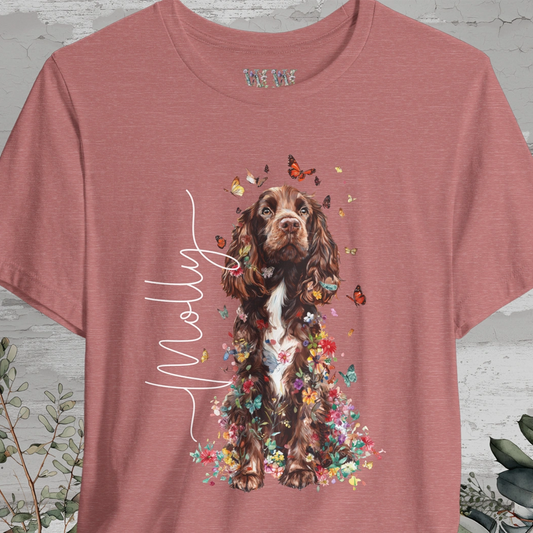 Brown & White Cocker Spaniel Floral Personalized T shirt