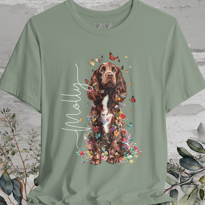 Brown & White Cocker Spaniel Floral Personalized T shirt