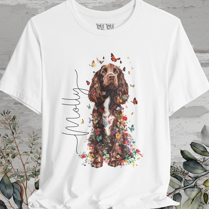 Brown & White Cocker Spaniel Floral Personalized T shirt