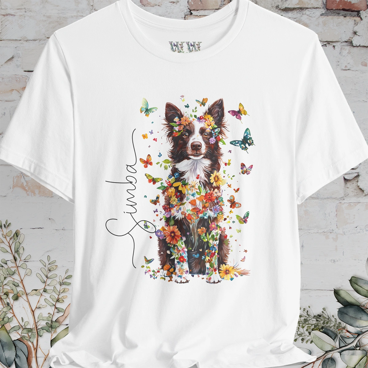 Chocolate Border Collie Personalised  Unisex T shirt