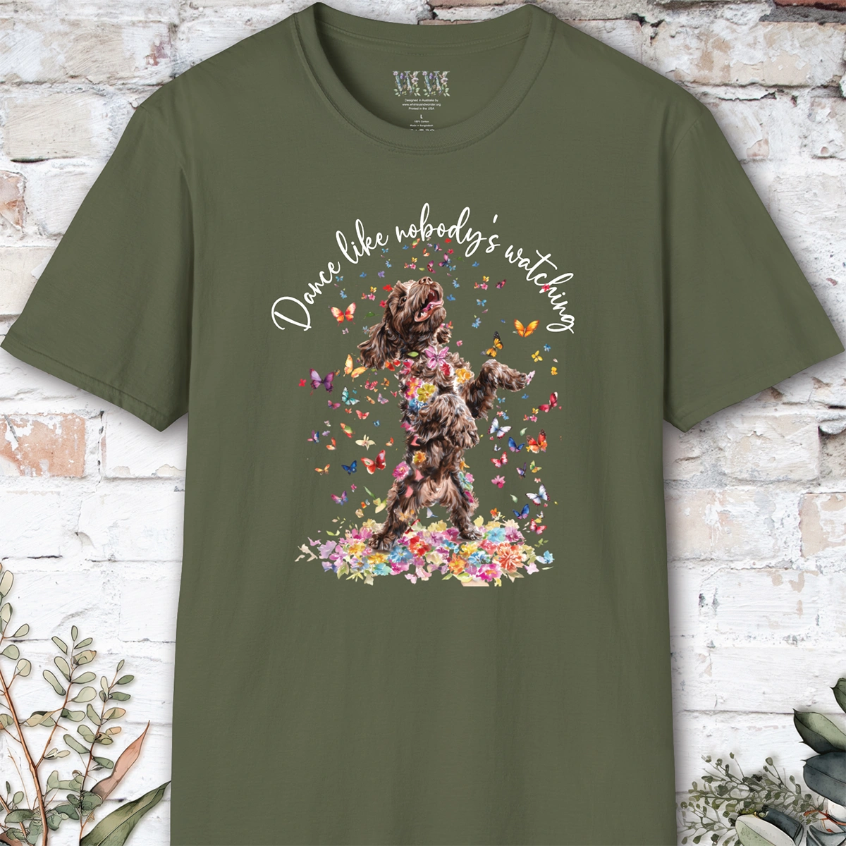 Chocolate Cockapoo "Dance like nobody's watching" unisex T shirt