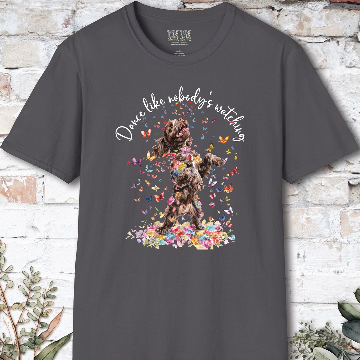 Chocolate Cockapoo "Dance like nobody's watching" unisex T shirt