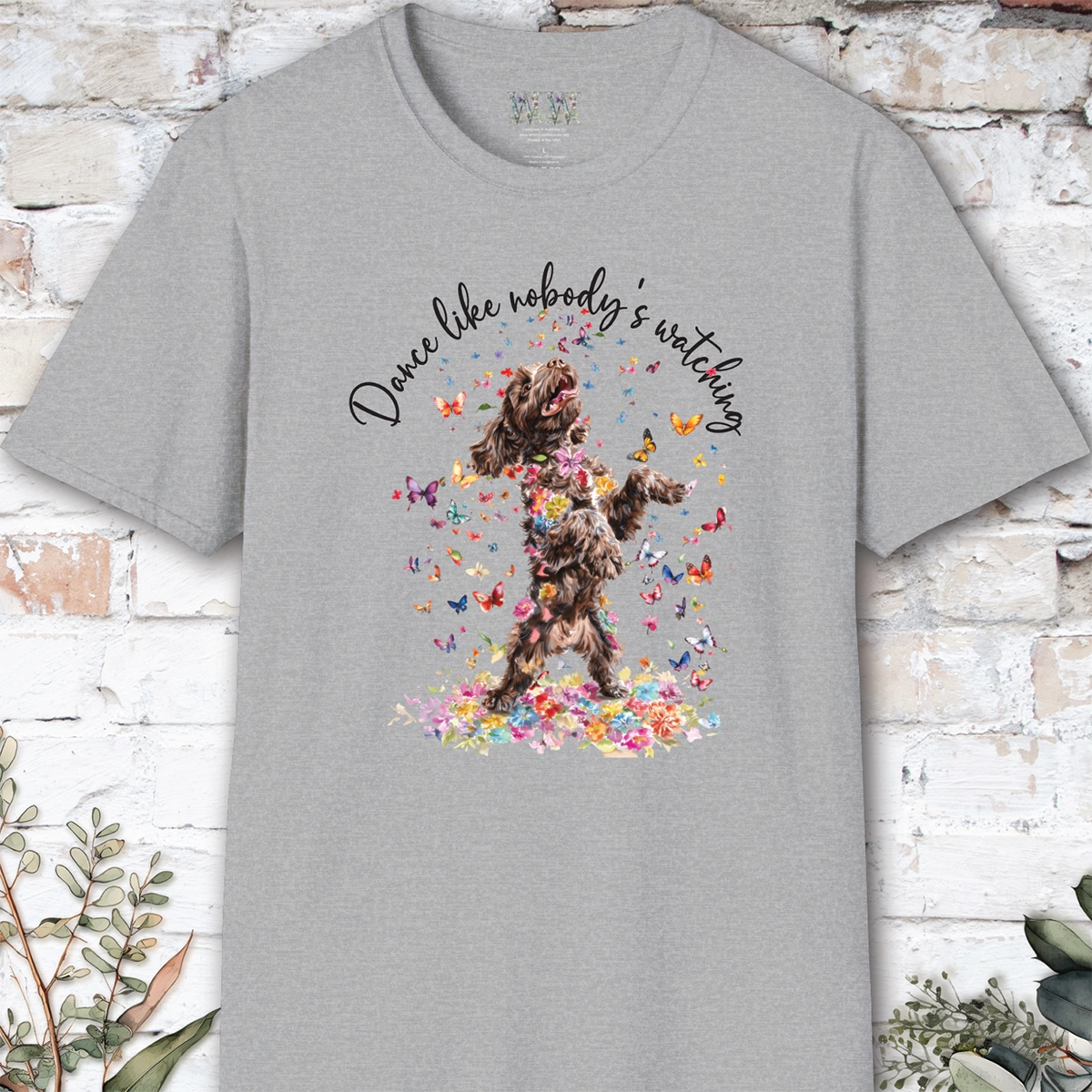 Chocolate Cockapoo "Dance like nobody's watching" unisex T shirt