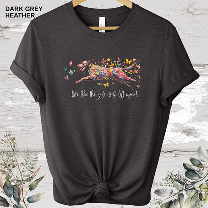 Chocolate Labrador 'Live like the gate was left open' T shirt