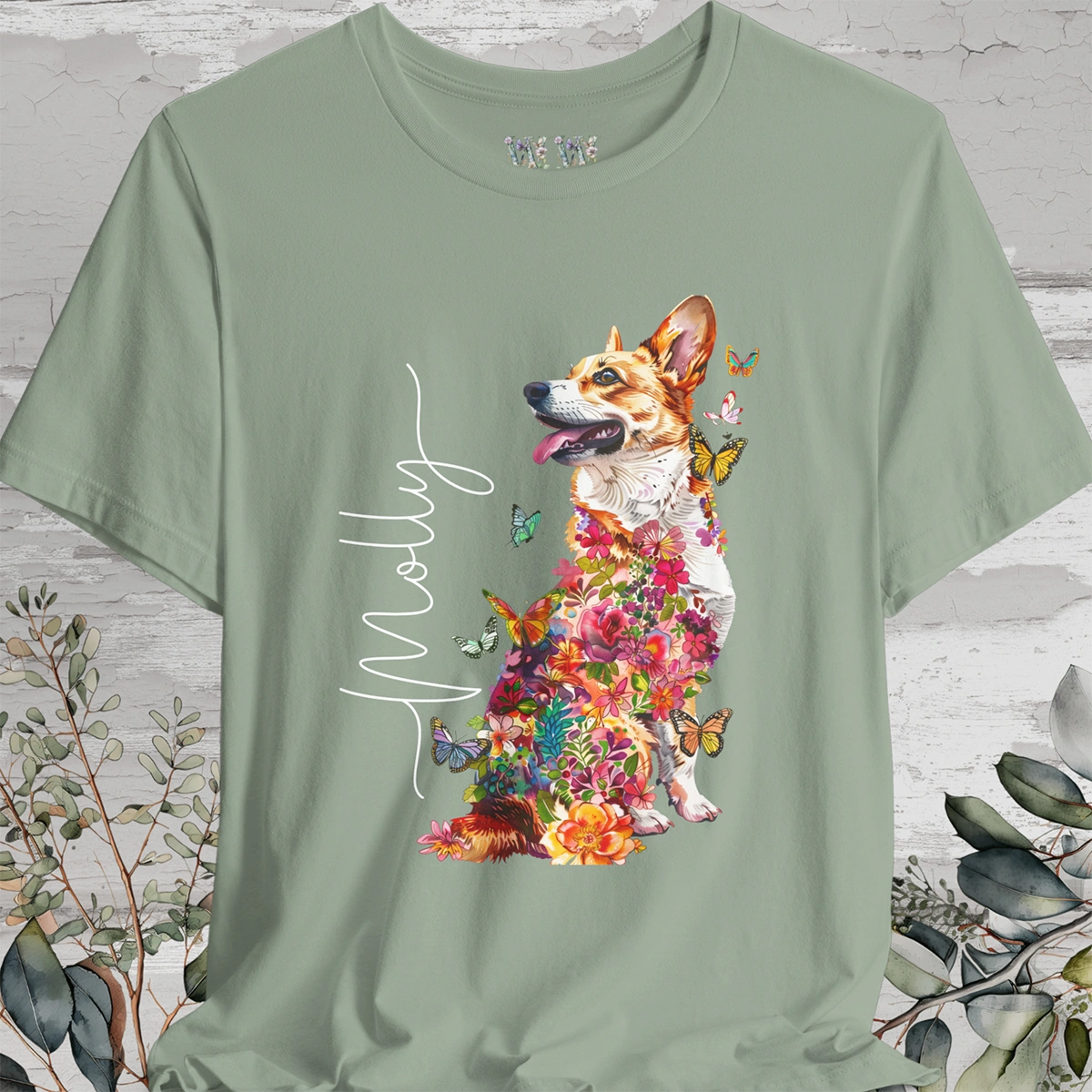 Corgi #2 Floral Personalized T shirt