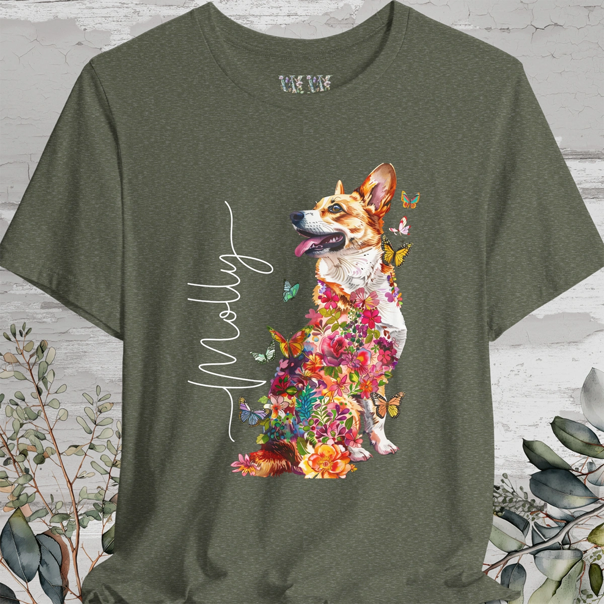 Corgi #2 Floral Personalized T shirt