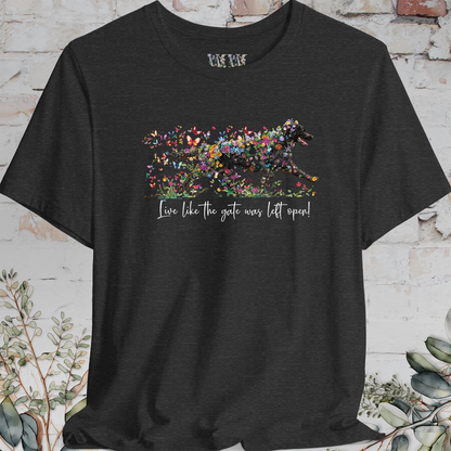 Curly Coated Retriever #2 'Live like the gate was left open' T shirt