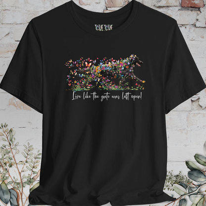 Curly Coated Retriever #2 'Live like the gate was left open' T shirt