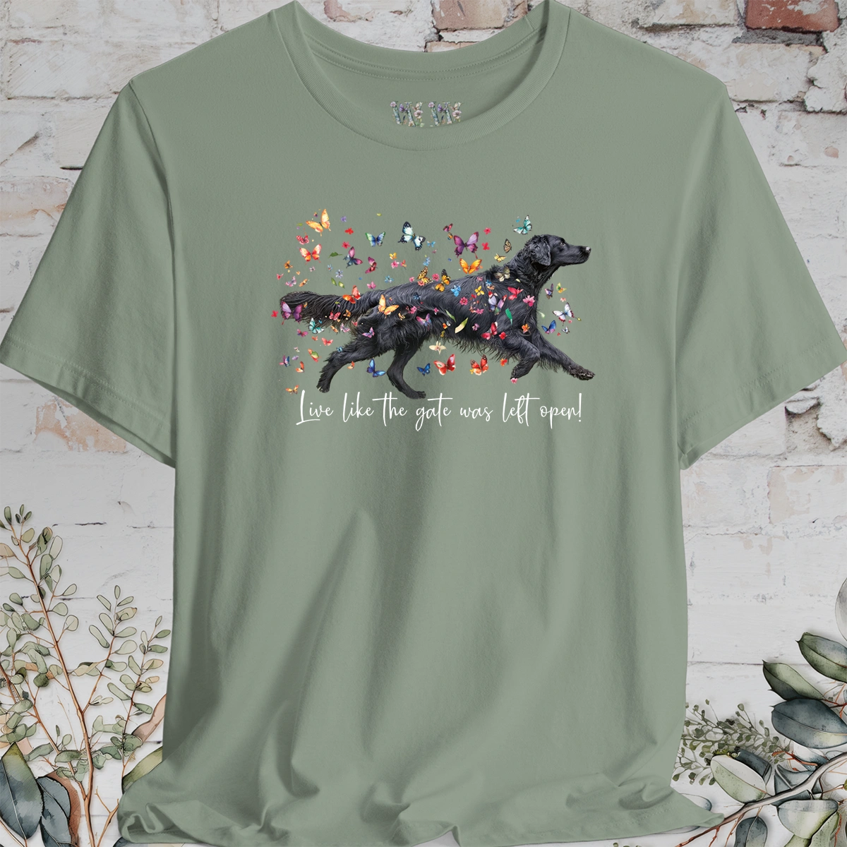 Flat Coated Retriever #1 "Live like the gate was left open" Unisex T shirt