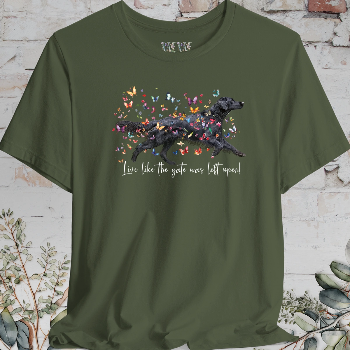 Flat Coated Retriever #1 "Live like the gate was left open" Unisex T shirt