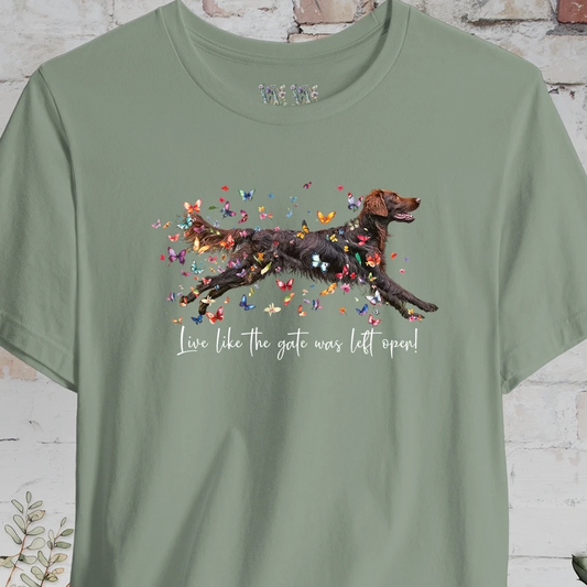 Flat Coated Retriever #2 "Live like the gate was left open" Unisex T shirt