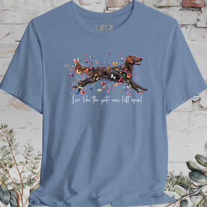 Flat Coated Retriever #2 "Live like the gate was left open" Unisex T shirt