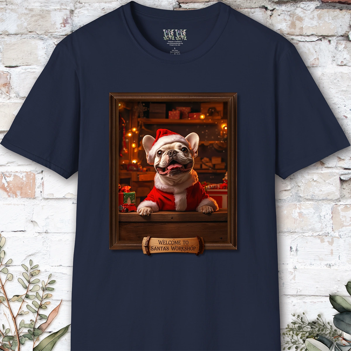 French Bulldog Santa's Workshop Unisex T shirt
