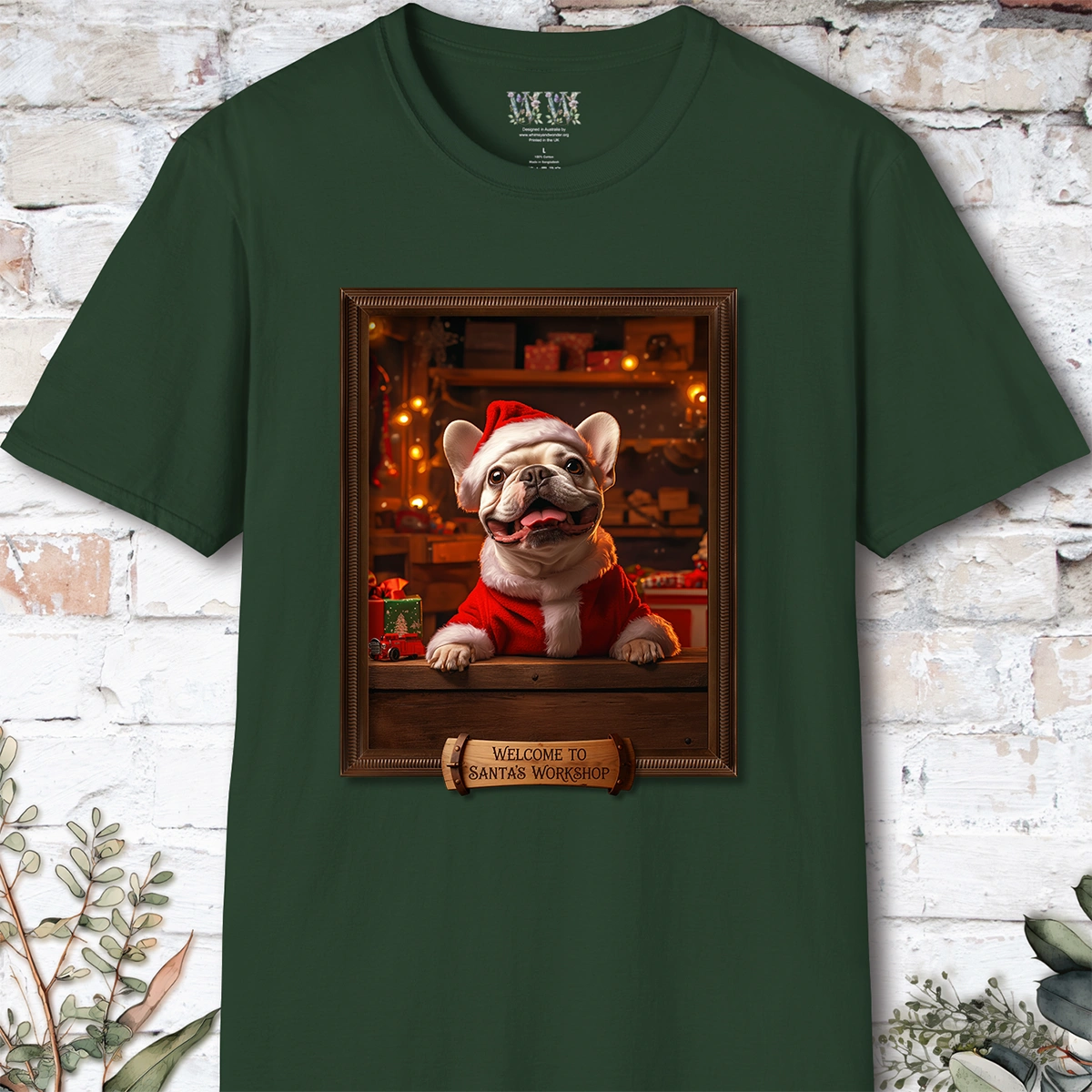 French Bulldog Santa's Workshop Unisex T shirt