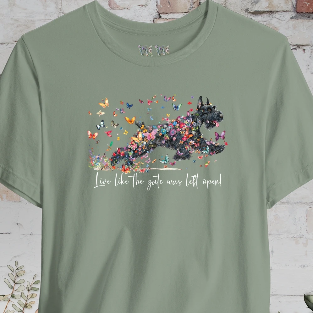 Giant Schnauzer "Live like the gate was left open" T shirt
